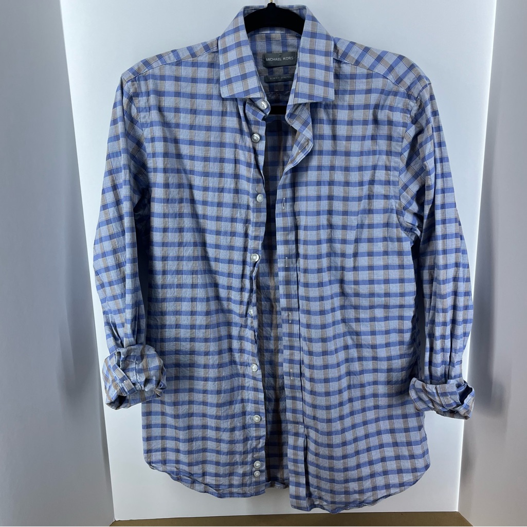Michael Kors Men's Button Long Sleeve Shirt Size Small (Estimated) Blue/Brown